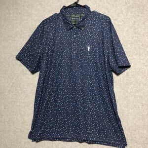 William Murray Mens Polo Large Golf Shirt Blue W/Allover Golf Flag Bill Golfer